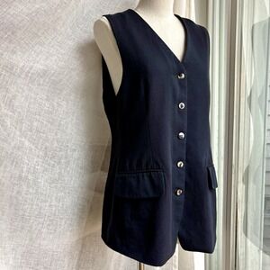 Vintage 90s Forenza Vest Women's M Deep Navy Wool Blend Long Menswear-Inspired